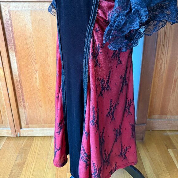 Gothic Victorian Vampire Bloody Garden of Delight Black & Red Lace Velvet Gown - Picture 10 of 15